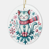 Sneeuw veel plezier Kerst Kitty Cat Keramisch Ornament (Links)