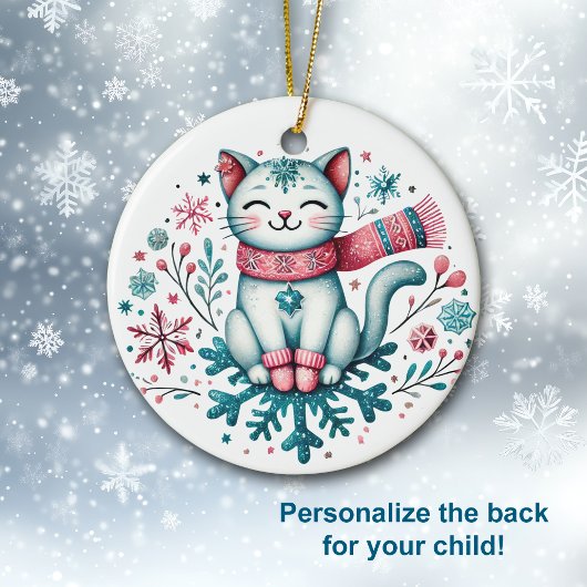 Sneeuw veel plezier Kerst Kitty Cat Keramisch Ornament