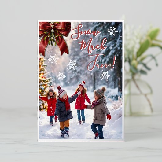 Sneeuw veel plezier kinderen spelen kerst Kaart (Staand Voorkant)