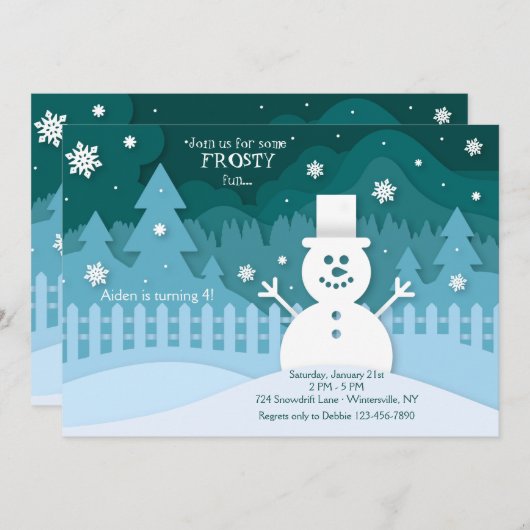 Sneeuw veel plezier verjaardagsfeestje uitnodiging (Voorkant / Achterkant)