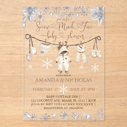 Sneeuw veel plezier Winter Baby shower Acryl Uitnodigingen (Voorkant)