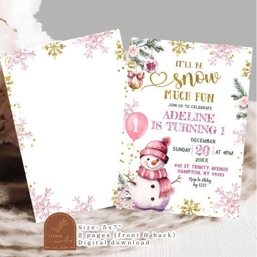 Sneeuw veel plezier Winter eerste verjaardag meisj Kaart