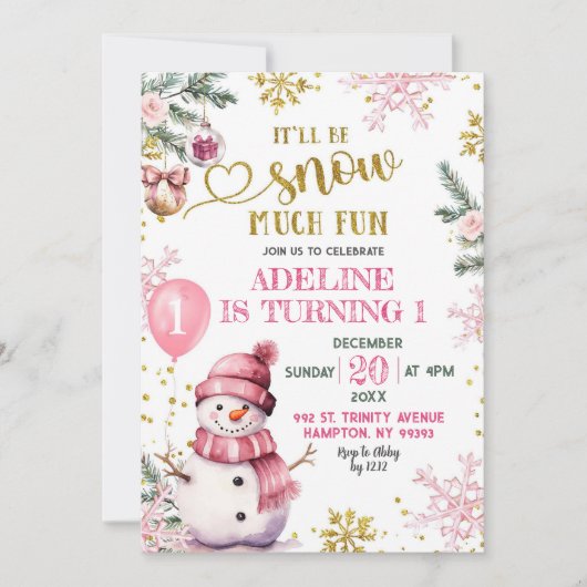 Sneeuw veel plezier Winter eerste verjaardag meisj Kaart (Voorkant)