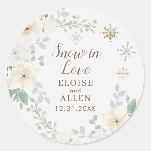 Sneeuw Verliefd Witte Winter Bloemen Ronde Sticker (Voorkant)