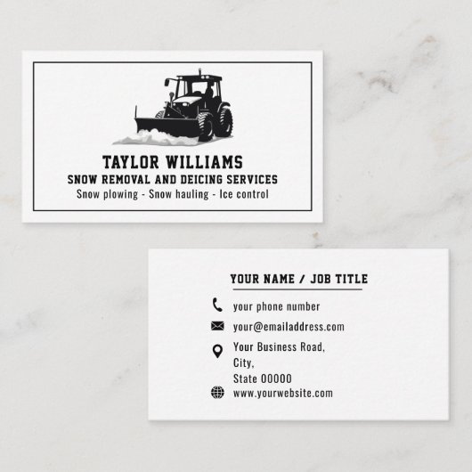 Sneeuw verwijderen en decoderen diensten zwart-wit visitekaartje (Voorkant / Achterkant)