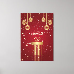 Sneeuw voor fijne kerstavond rode gouden cadeautje canvas afdruk