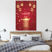 Sneeuw voor fijne kerstavond rode gouden cadeautje canvas afdruk (Insitu (Slaapkamer))