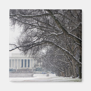 sneeuw voor het lincoln memorial magneet