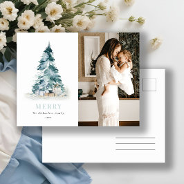 Sneeuw Watercolor Denn Kerstdag Cadeau Foto Feestdagenkaart