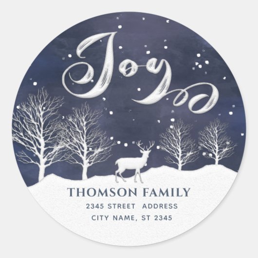 Sneeuw waterverf Winterscène Joy Holiday Ronde Sticker (Voorkant)