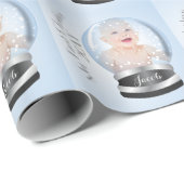 Sneeuw Wereldbol blauw jongetje Baby's 1e Kerstmis Cadeaupapier (Rol Hoek)