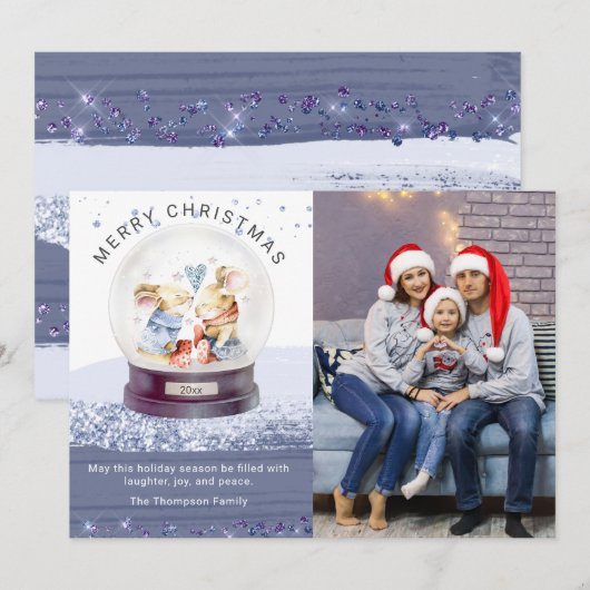 Sneeuw Wereldbol Cute Mice Foto van Merry (Voorkant / Achterkant)