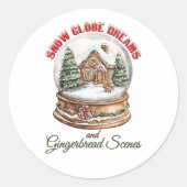 Sneeuw Wereldbol en Gingerbread House Kerstvakanti Ronde Sticker (Voorkant)