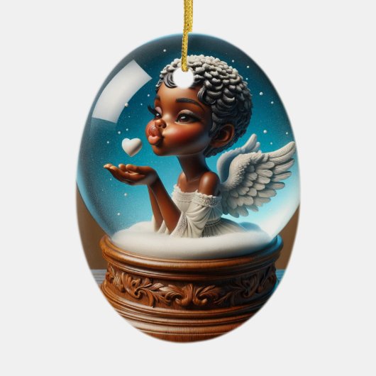 Sneeuw Wereldbol Engel, Ornament, Kussen, Engel Keramisch Ornament (Voorkant)