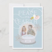 Sneeuw Wereldbol Foto Blauwe Kerst Kaart (Voorkant)