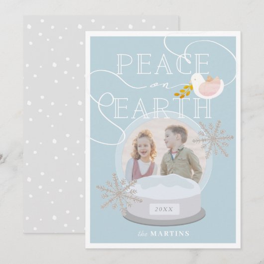 Sneeuw Wereldbol Foto Blauwe Kerst Kaart (Voorkant / Achterkant)