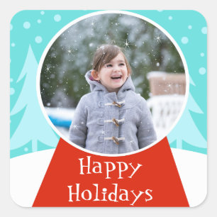 Sneeuw Wereldbol Holiday Fotostickers Vierkante Sticker