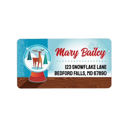 Sneeuw Wereldbol Kerst Kaart Adresetiketten Etiket (Voorkant)