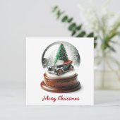 Sneeuw Wereldbol Kerstboom Vintage Car Feestdagenkaart (Staand voorkant)