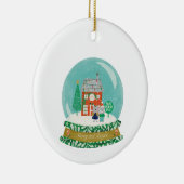 Sneeuw Wereldbol Kerstdorp met Santa Beer Keramisch Ornament (Rechts)