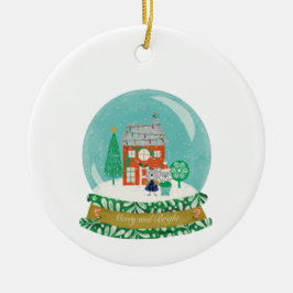 Sneeuw Wereldbol Kerstdorp met Santa Beer Keramisch Ornament