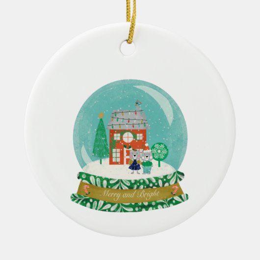Sneeuw Wereldbol Kerstdorp met Santa Beer Keramisch Ornament (Voorkant)
