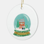 Sneeuw Wereldbol Kerstdorp met Santa Beer Keramisch Ornament (Links)