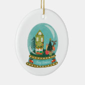 Sneeuw Wereldbol Kerstdorp met Santa Deers Keramisch Ornament (Rechts)