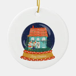 Sneeuw Wereldbol Kerstdorp met Santa Fox Keramisch Ornament