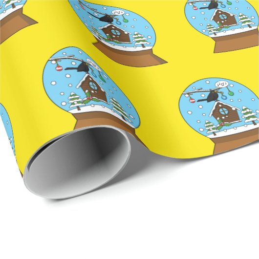 Sneeuw Wereldbol met Blackbird Zingen Cadeaupapier (Rol Hoek)
