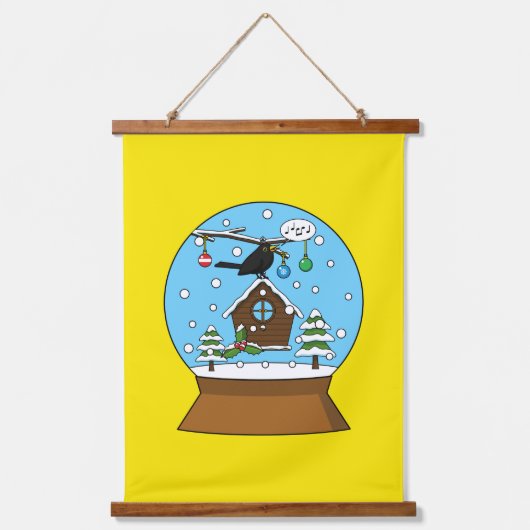 Sneeuw Wereldbol met Blackbird Zingen Hangend Wandkleed (Voorkant)