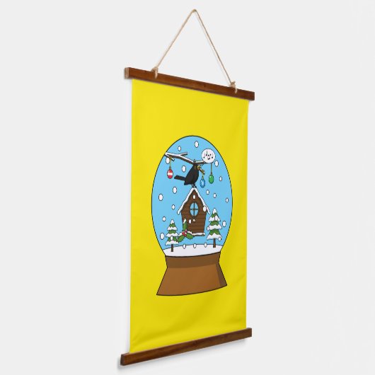 Sneeuw Wereldbol met Blackbird Zingen Hangend Wandkleed (Gebogen)