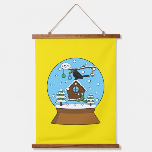 Sneeuw Wereldbol met Blackbird Zingen Hangend Wandkleed (Voorkant 2)