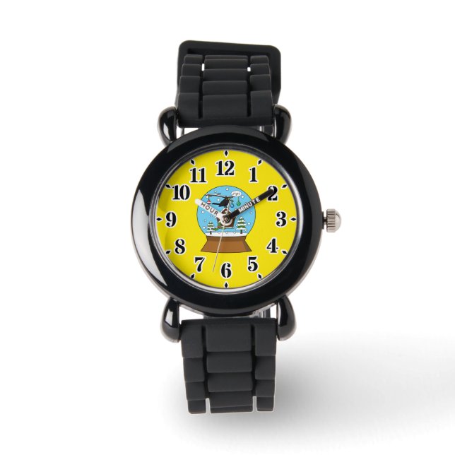 Sneeuw Wereldbol met Blackbird Zingen Horloge (Voorkant)