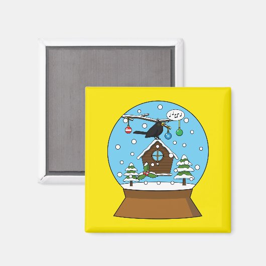 Sneeuw Wereldbol met Blackbird Zingen Magneet (Voorkant / Achterkant)