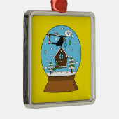 Sneeuw Wereldbol met Blackbird Zingen Metalen Ornament (Rechts)