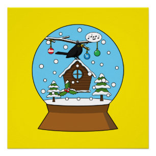 Sneeuw Wereldbol met Blackbird Zingen Perfect Poster