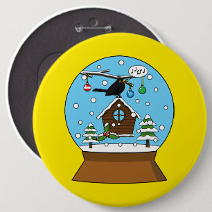 Sneeuw Wereldbol met Blackbird Zingen Ronde Button 6,0 Cm