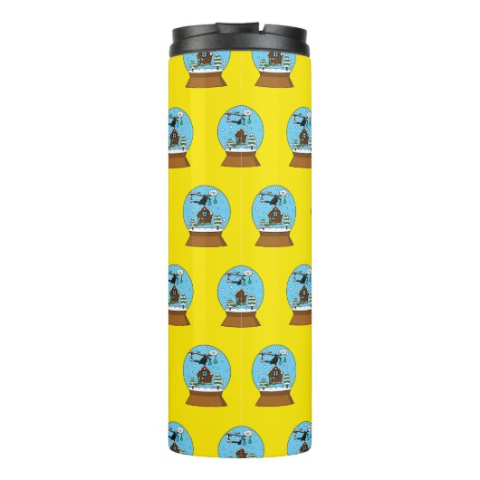 Sneeuw Wereldbol met Blackbird Zingen Thermosbeker (Achterkant)