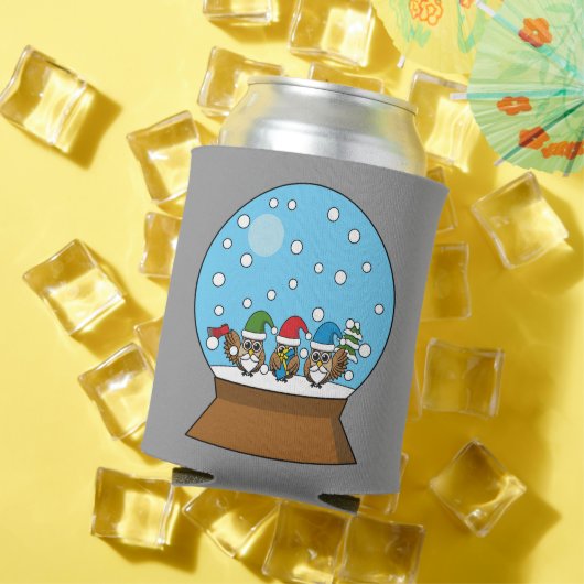 Sneeuw Wereldbol met drie Gnome Uilen Blikjeskoeler (Insitu Zomer)