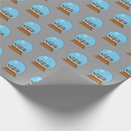 Sneeuw Wereldbol met drie Gnome Uilen Cadeaupapier (Hoek)