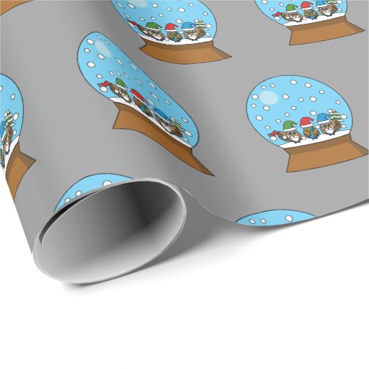 Sneeuw Wereldbol met drie Gnome Uilen Cadeaupapier (Rol Hoek)