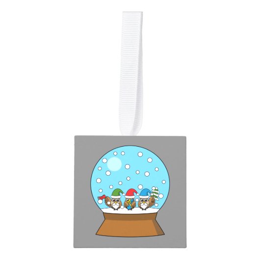 Sneeuw Wereldbol met drie Gnome Uilen Decoratie (Voorkant)