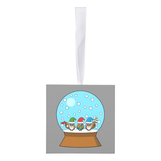 Sneeuw Wereldbol met drie Gnome Uilen Decoratie (Rechts)