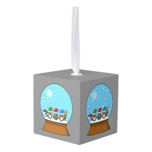 Sneeuw Wereldbol met drie Gnome Uilen Decoratie (Achter hoekig)