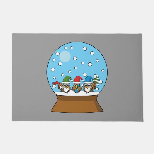 Sneeuw Wereldbol met drie Gnome Uilen Deurmat (Voorkant)