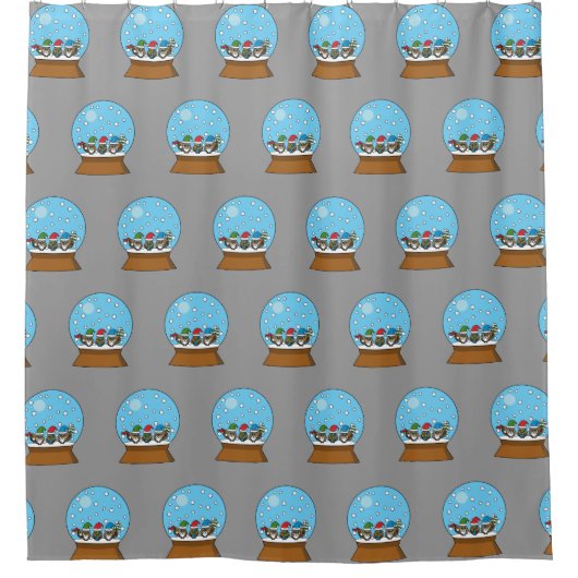 Sneeuw Wereldbol met drie Gnome Uilen Douchegordijn (Voorkant)