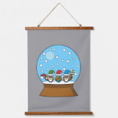 Sneeuw Wereldbol met drie Gnome Uilen Hangend Wandkleed (Voorkant)