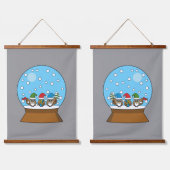 Sneeuw Wereldbol met drie Gnome Uilen Hangend Wandkleed (Dubbel)