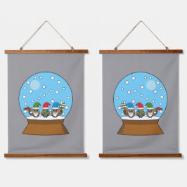 Sneeuw Wereldbol met drie Gnome Uilen Hangend Wandkleed